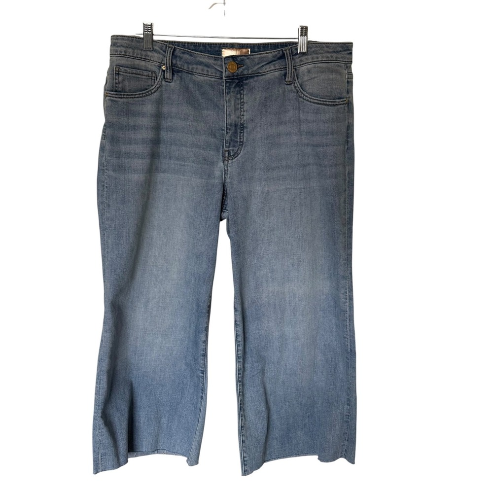 Kut from the Kloth Wide Leg Jeans Womens 14 Light Wash Excellent Raw Hem Crop